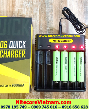 Nitecore Q6 (Bộ sạc 06 Khe Sạc kèm sẳn 06 pin SẠC 18650 DMEGC INR18650-29E 2850mAh lithium 3.7v) chính hãng